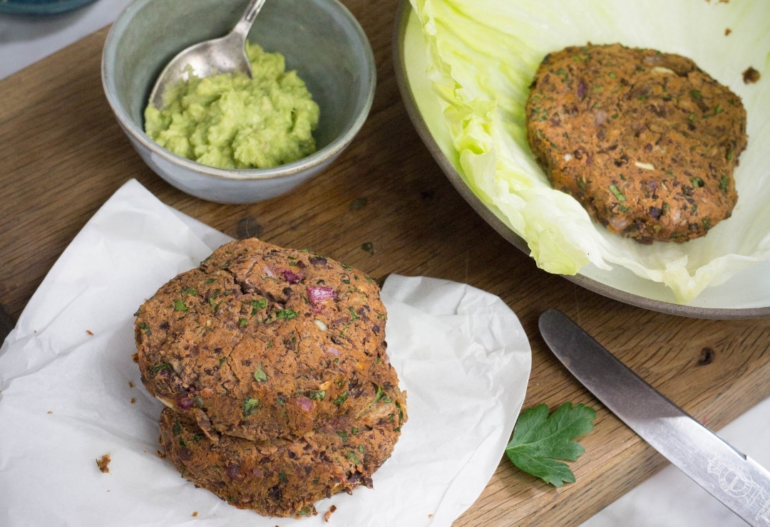 Naked Bean Burgers with avocado