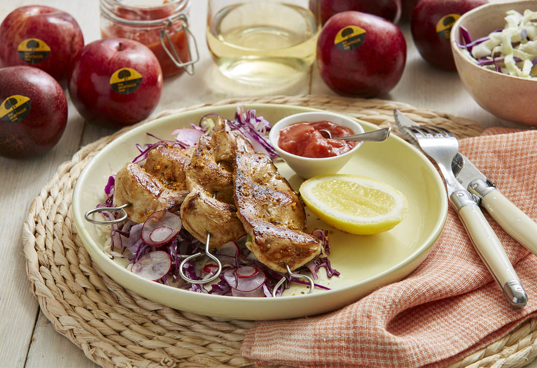 BBQ Chicken Skewers with Spicy Plum Sauce