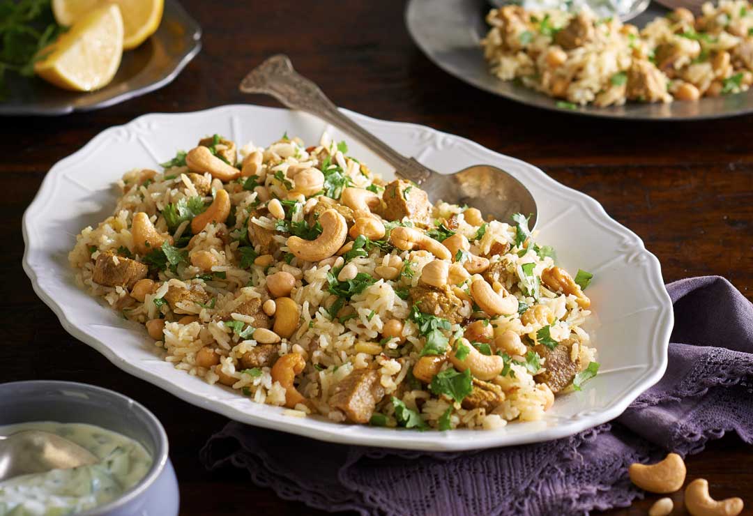 Indian beef, cashew, pine nut pilaf