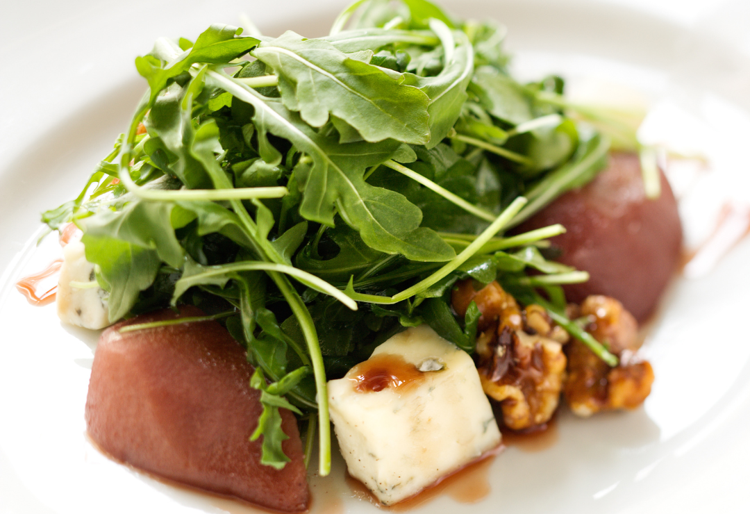 Shiraz Poached Pears and Parmesan salad: